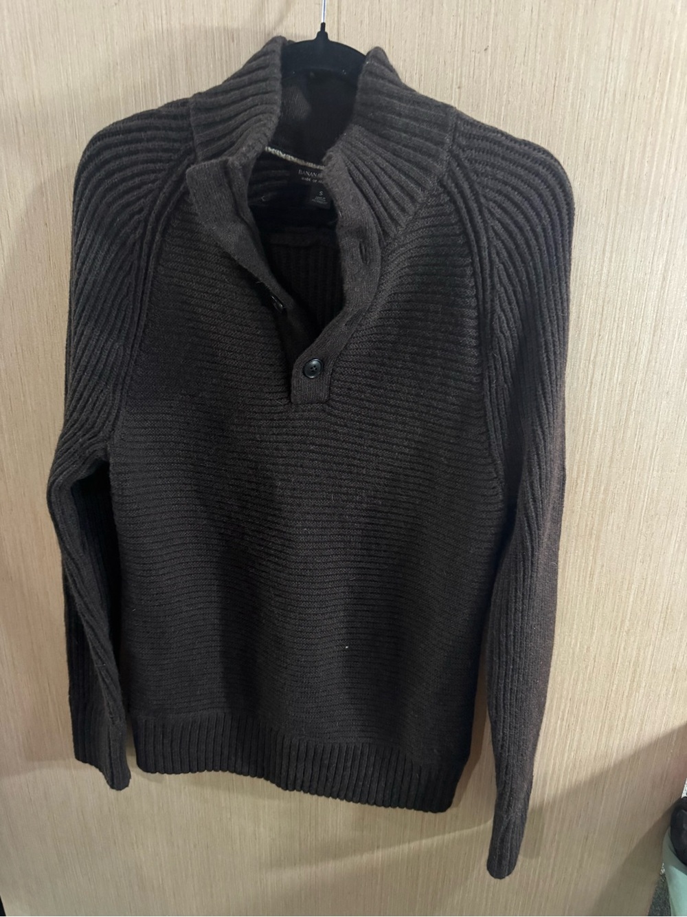 Mens Banana Republic Wool Blend Dark Brown Button Ribbed Sweater Size Small